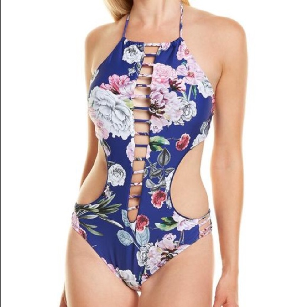 RACHEL RACHEL ROY Women’s XS 
Blaze Blue One-piece Bathing Suit Floral Beach